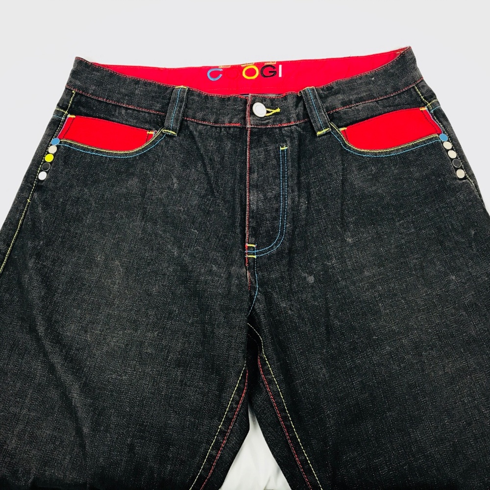 Coogi Men's Jeans Embroidered Red Design Artwork
